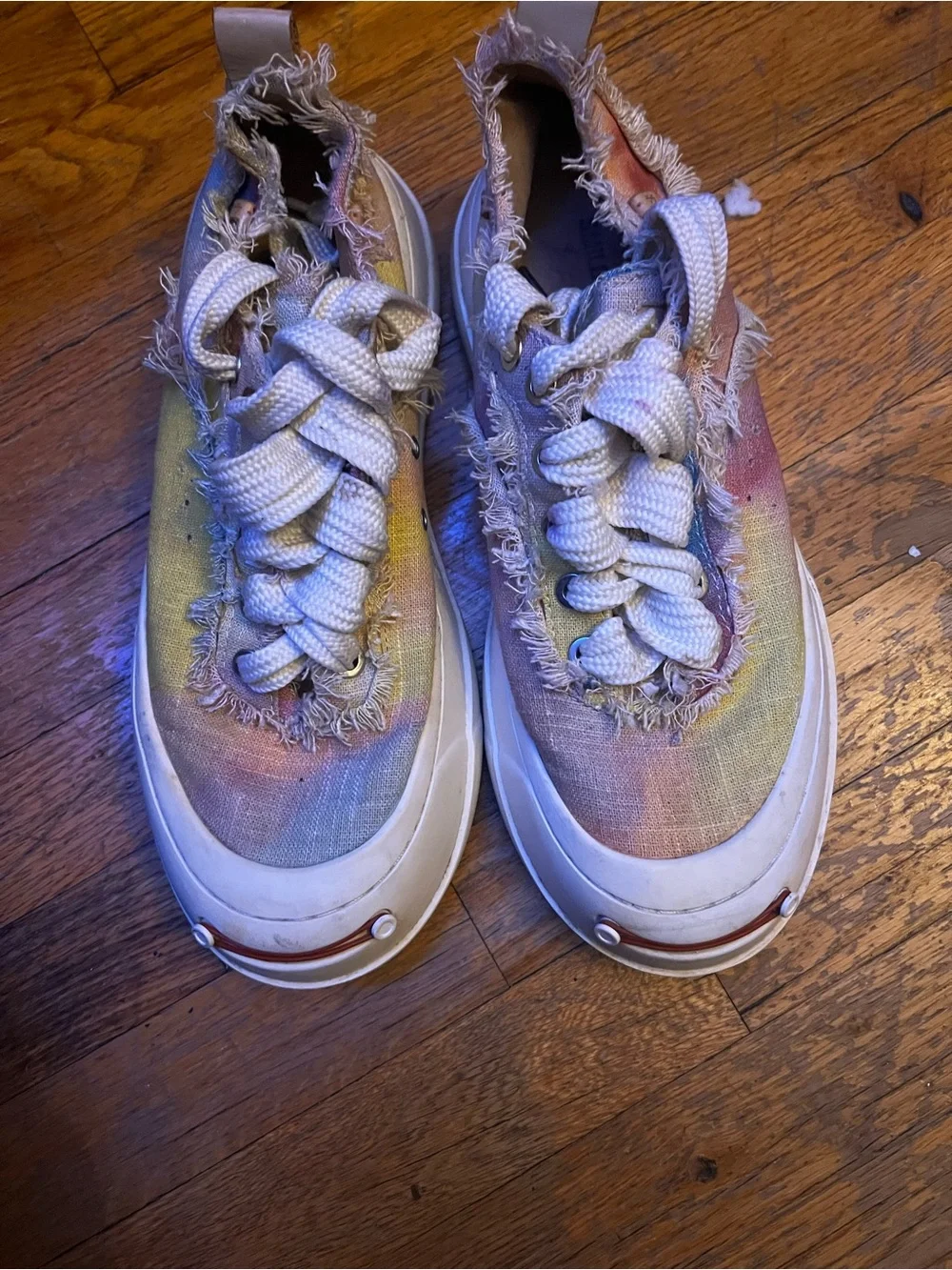 Frayed Canvas Platform Sneakers in Pastel Tie-Dye
